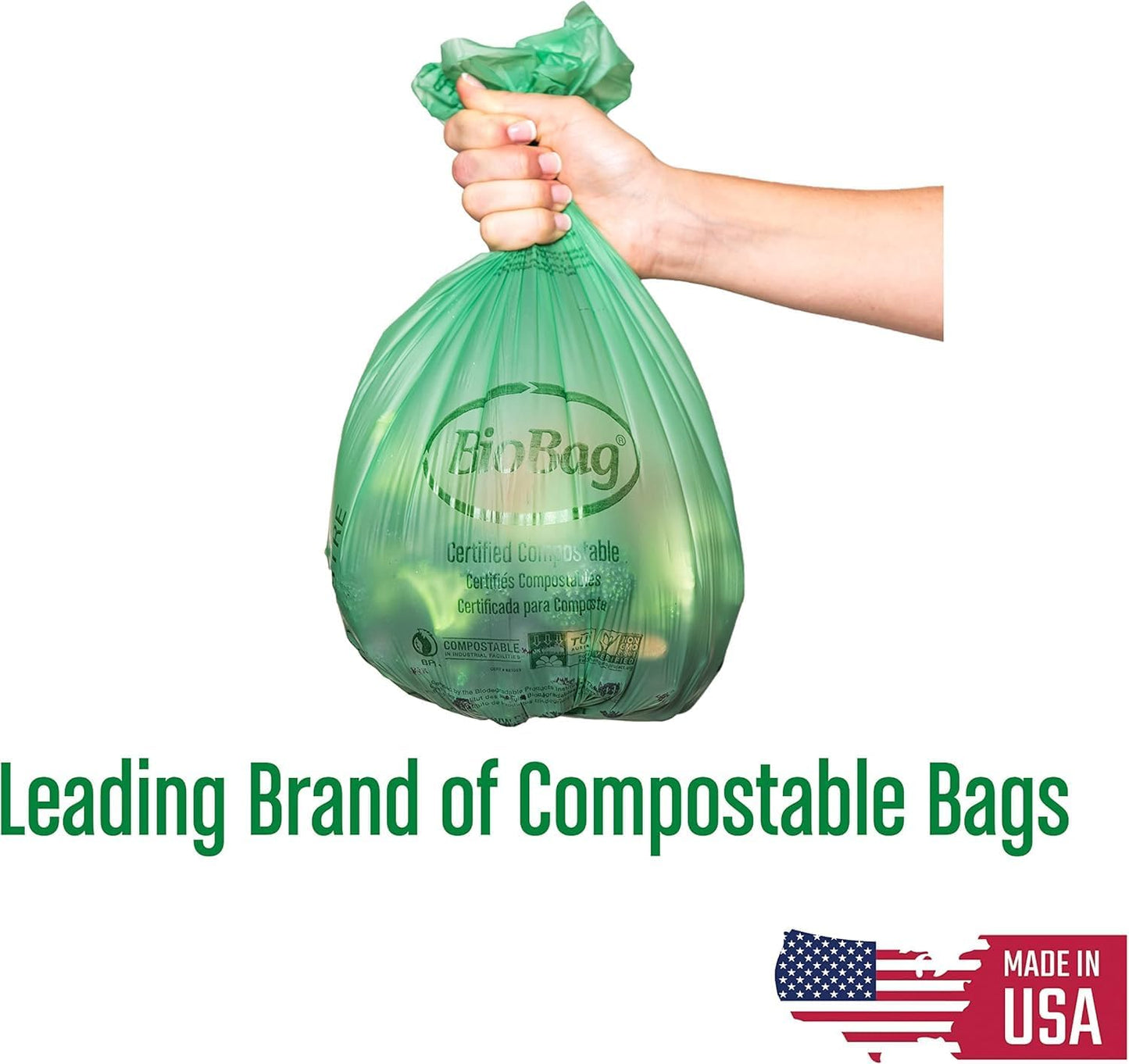 Set of 48 X With Love 13-gallon compostable kitchen trash bags made in USA, BPI certified food scrap bin liners, ASTM D6400 standards