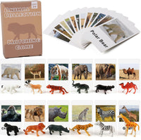 Set of miniature forest animal figurines with matching cards for Montessori learning, featuring fox, owl, and squirrel by X With Love.
