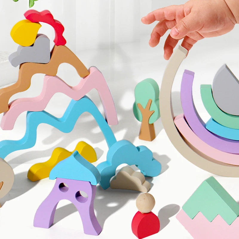 Creative ornaments rainbow wooden building blocks toys children's strength kindergarten early education wooden stacking music