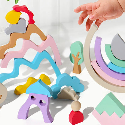 Creative ornaments rainbow wooden building blocks toys children's strength kindergarten early education wooden stacking music