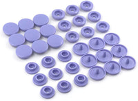 20 sets of X With Love T5 resin plastic snap buttons in light purple for clothing DIY projects, showing assembled snap fasteners.