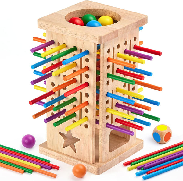 Colorful Montessori wooden board game with 42 sticks, designed for kids 3-6 to develop fine motor skills and math learning.