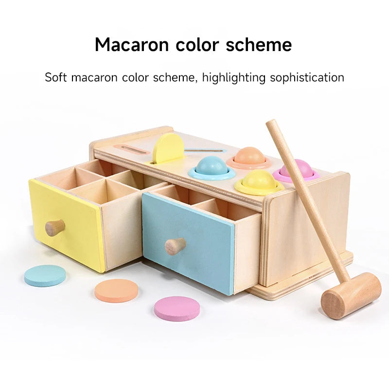 Montessori Wooden Early Learning Toys Infant Coin Ball Busy Drum Sensory Toy Early Education Coin Box Permanent Box Round Box