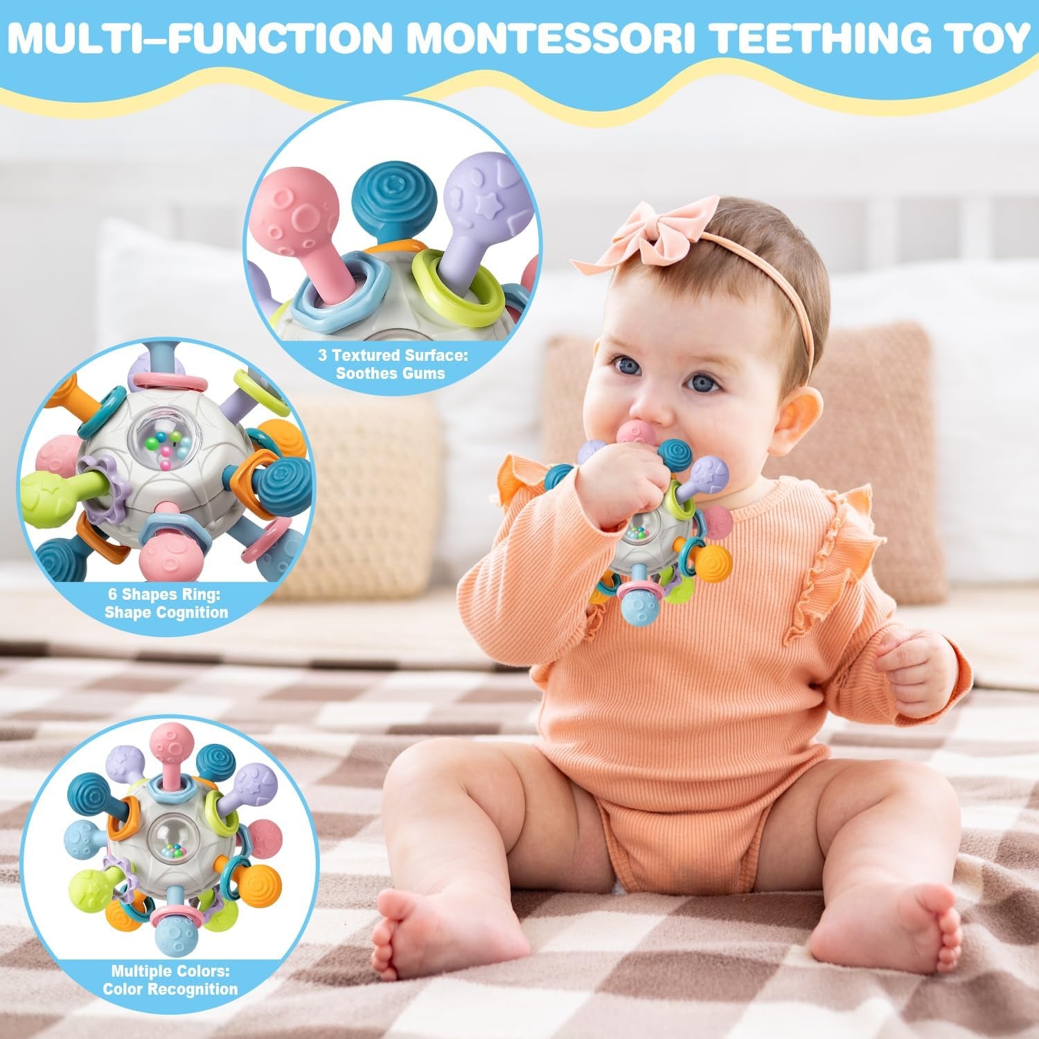 X With Love baby toys for 6-12 months, soft sensory teething toy, stacking cups, shape sorter, finger puppets, tissue box toy