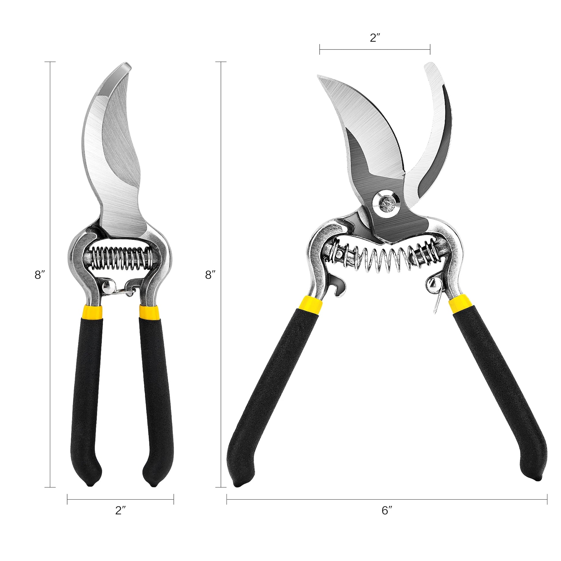 Black X With Love garden pruning shears, 8-inch bypass gardening pruner and scissors for trimming plants.