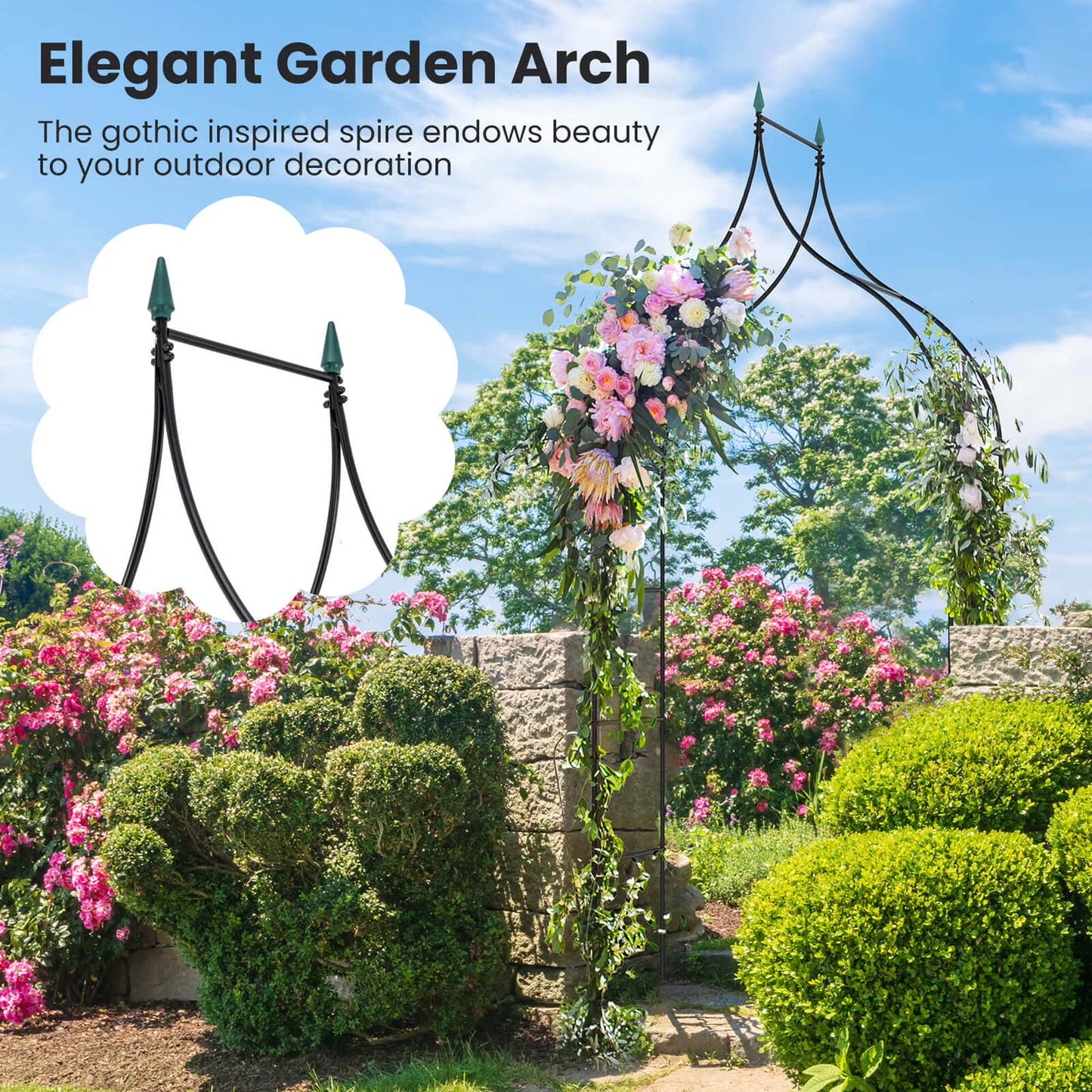 Steel garden arch rose arbor with climbing plants, outdoor garden decor by X With Love, featuring a sturdy metal frame and lush greenery.