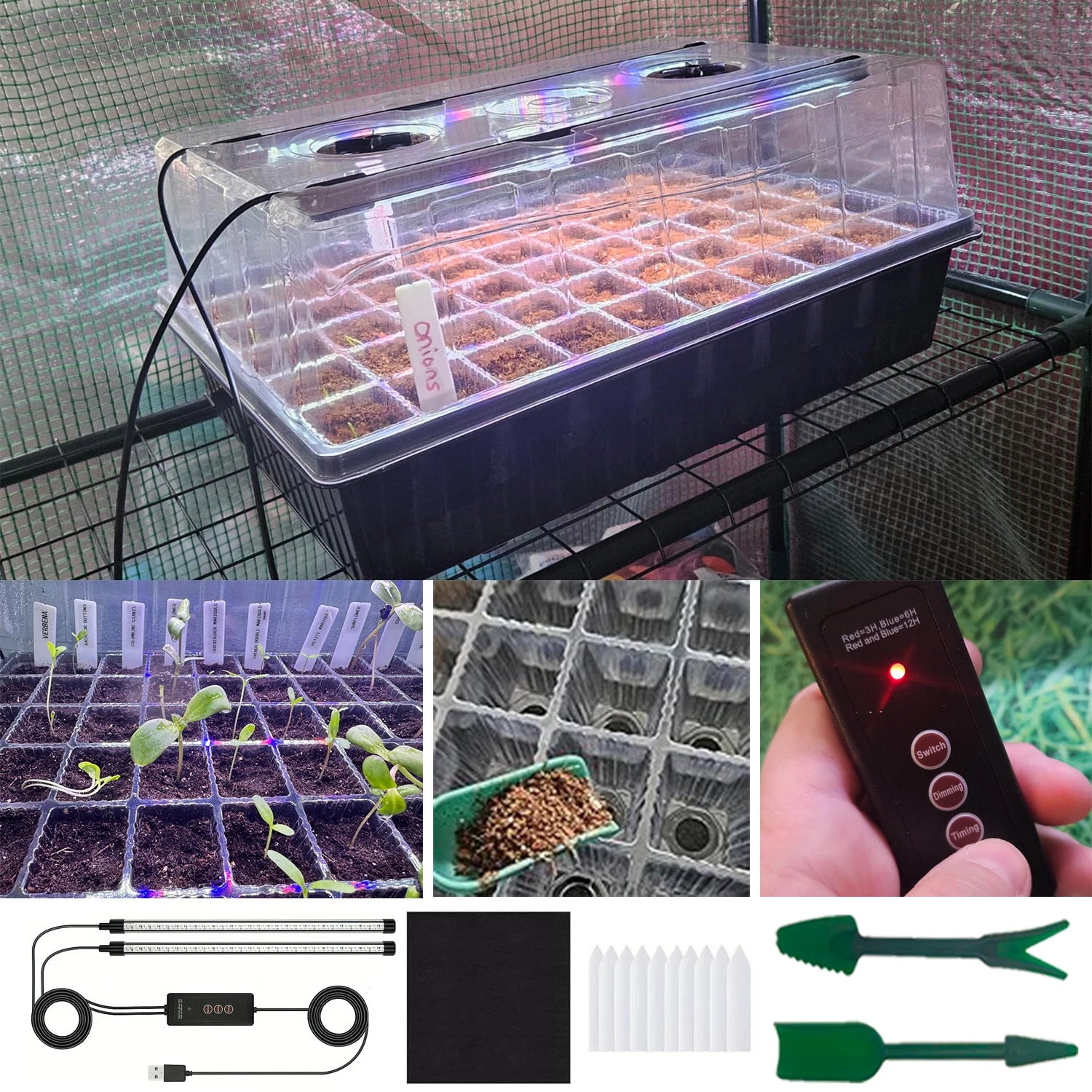 X With Love 60-cell seedling tray with integrated grow lights and smart timer for efficient plant germination.