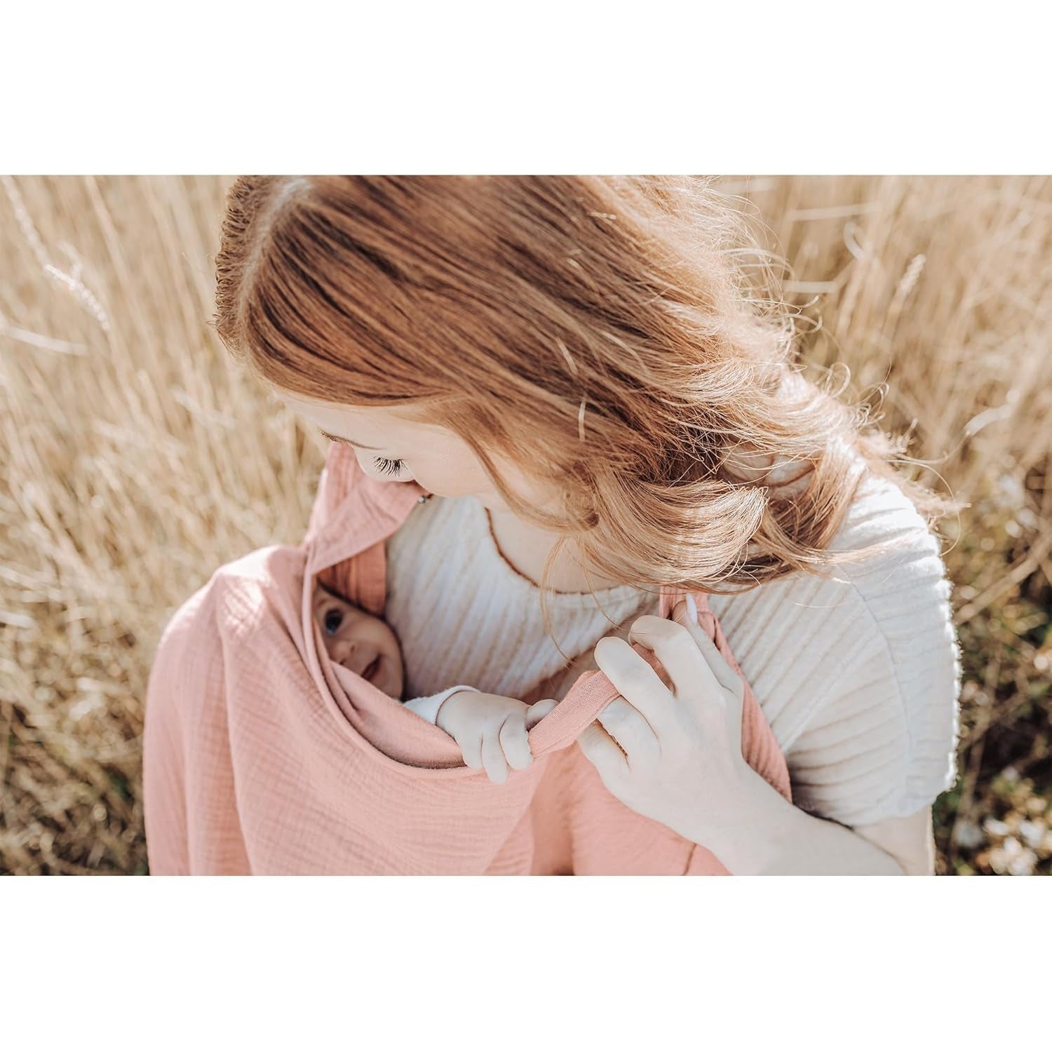 Pink X With Love muslin nursing cover with rigid hoop, breathable 100% cotton breast feeding apron and car seat canopy for mothers