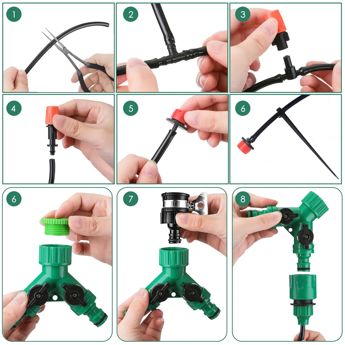 Drip irrigation system kit with 164ft tubing and 201 pieces for garden, greenhouse, flower bed, patio, or lawn watering.