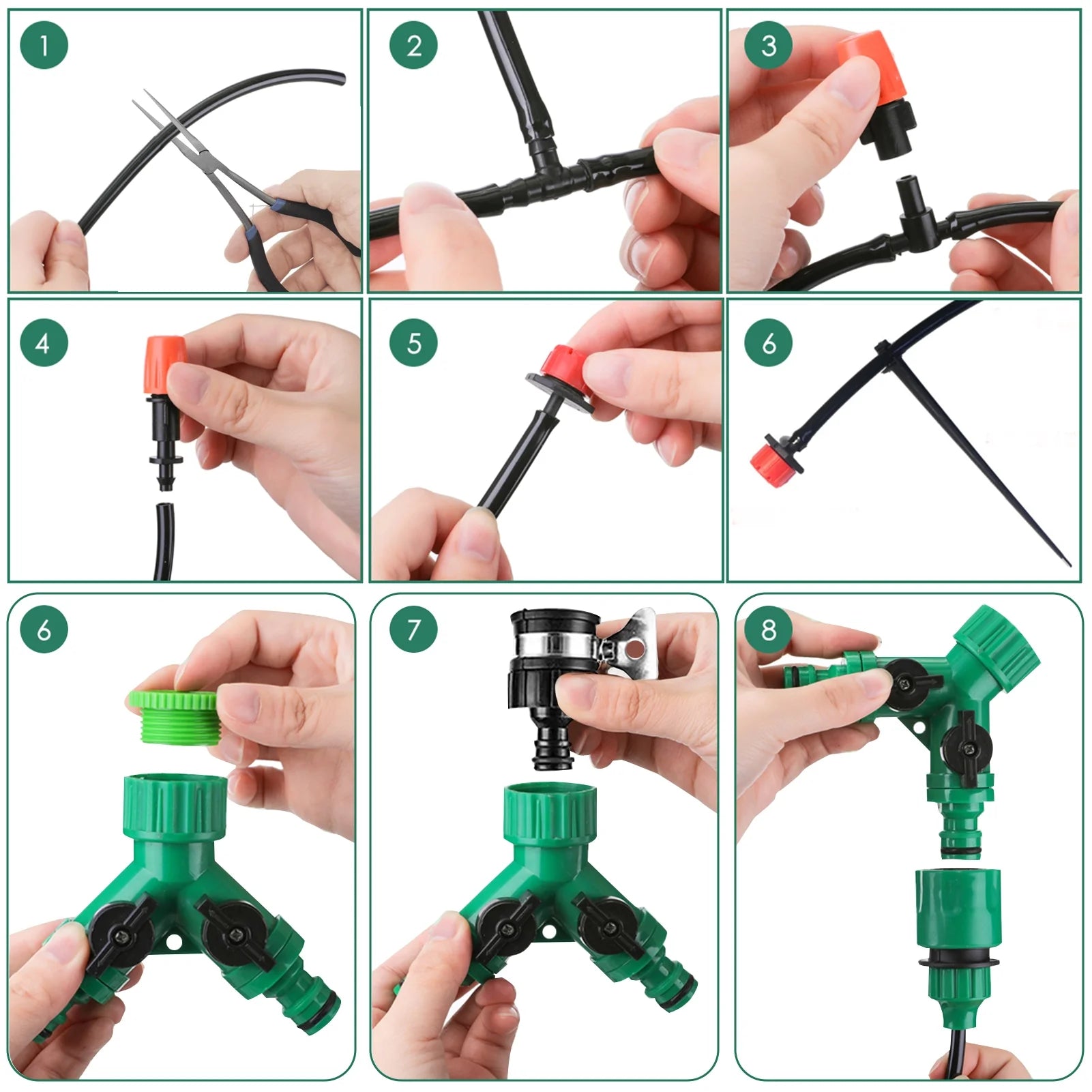 Drip irrigation system kit with 164ft tubing and 201 pieces for garden, greenhouse, flower bed, patio, or lawn watering.