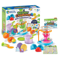 Beaker Creatures Alien Experiment Lab science kit with 18 pieces for kids aged 5 and up, featuring colorful science toy components.