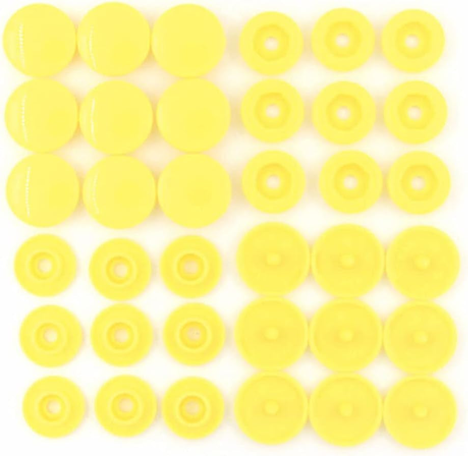 Set of 20 light yellow T5 resin plastic snap buttons for clothing, DIY fasteners, by X With Love, featuring press studs.