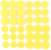 Set of 20 light yellow T5 resin plastic snap buttons for clothing, DIY fasteners, by X With Love, featuring press studs.