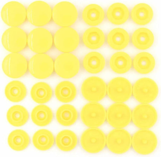 Set of 20 light yellow T5 resin plastic snap buttons for clothing, DIY fasteners, by X With Love, featuring press studs.