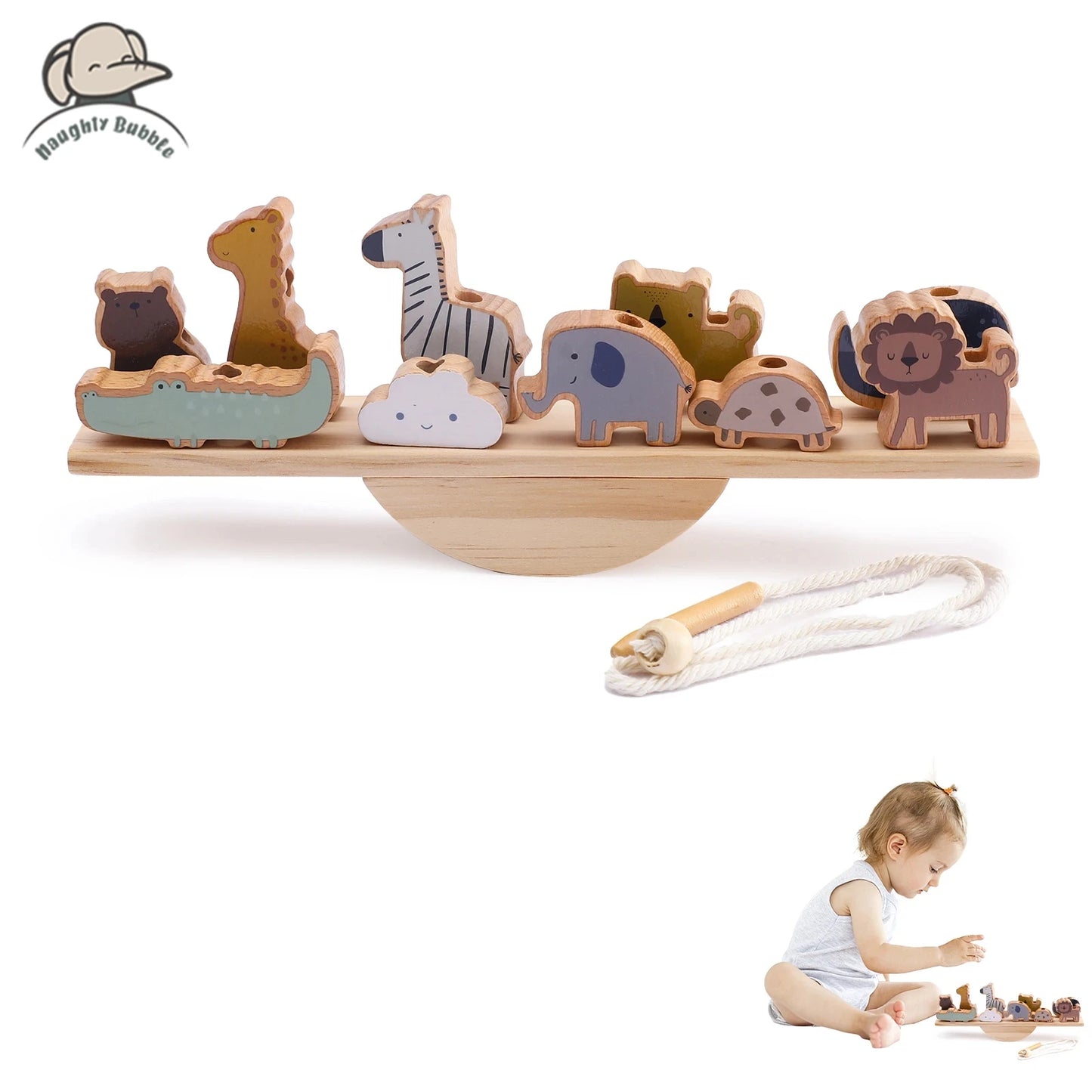 Wooden Montessori sensory stacking toys featuring forest house replicas for babies, ideal for early childhood education and play.