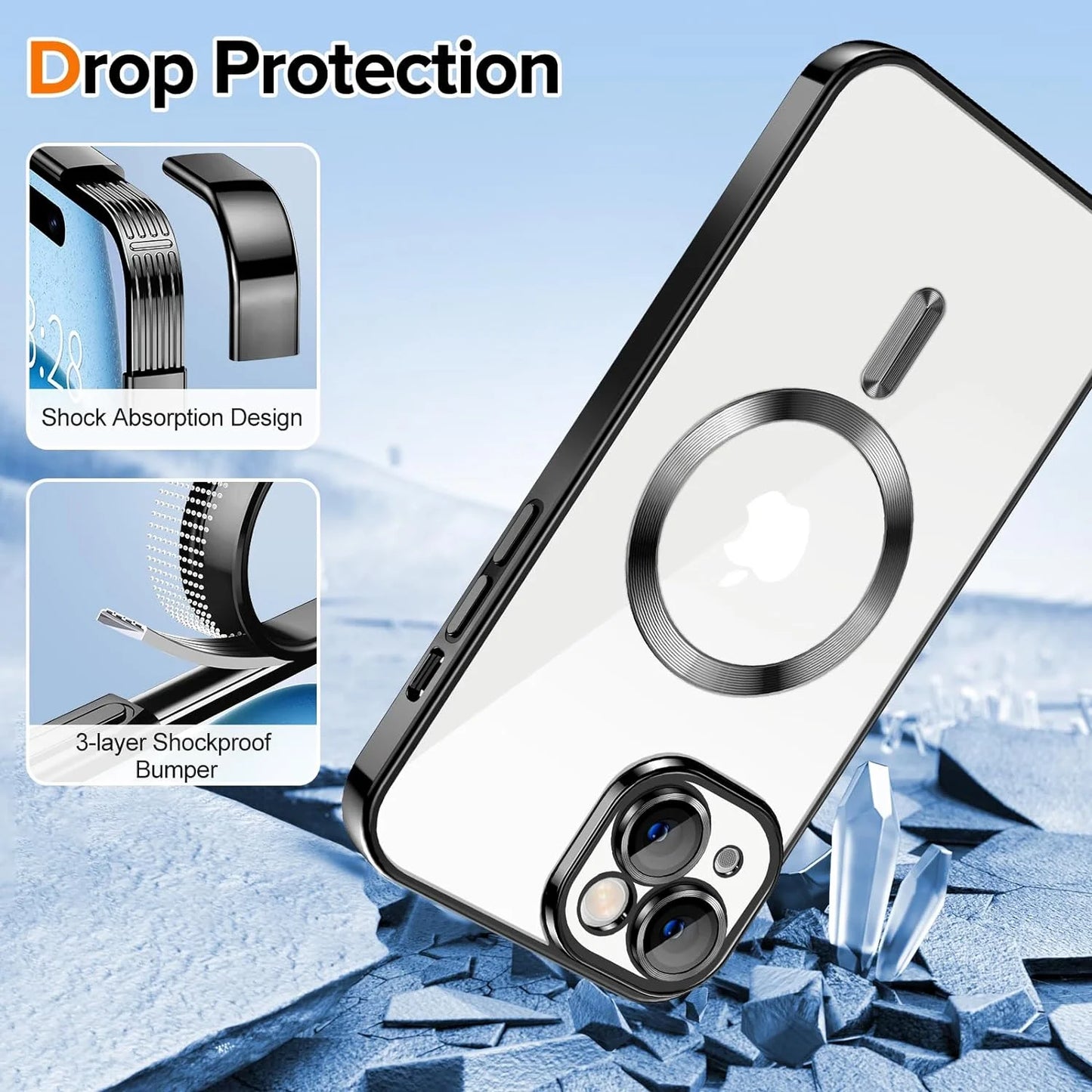 Transparent magnetic phone case for Apple iPhone 15 by X With Love, slim fit, shockproof, yellow resistant, crystal clear design