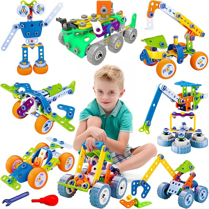 Colorful 11-in-1 STEM building blocks set by My Store for kids aged 4-8, featuring construction bricks for creative engineering play.
