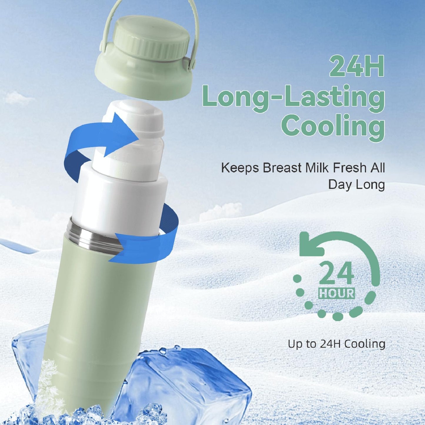X With Love portable breast milk cooler bottle, 22oz capacity with dual bottles, designed for travel and 24-hour milk freshness.