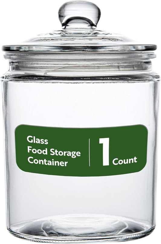 Vetri 0.5-gallon clear glass storage jar with wide opening, airtight lid, knob handle, ideal for cookies, candy, or kitchen storage