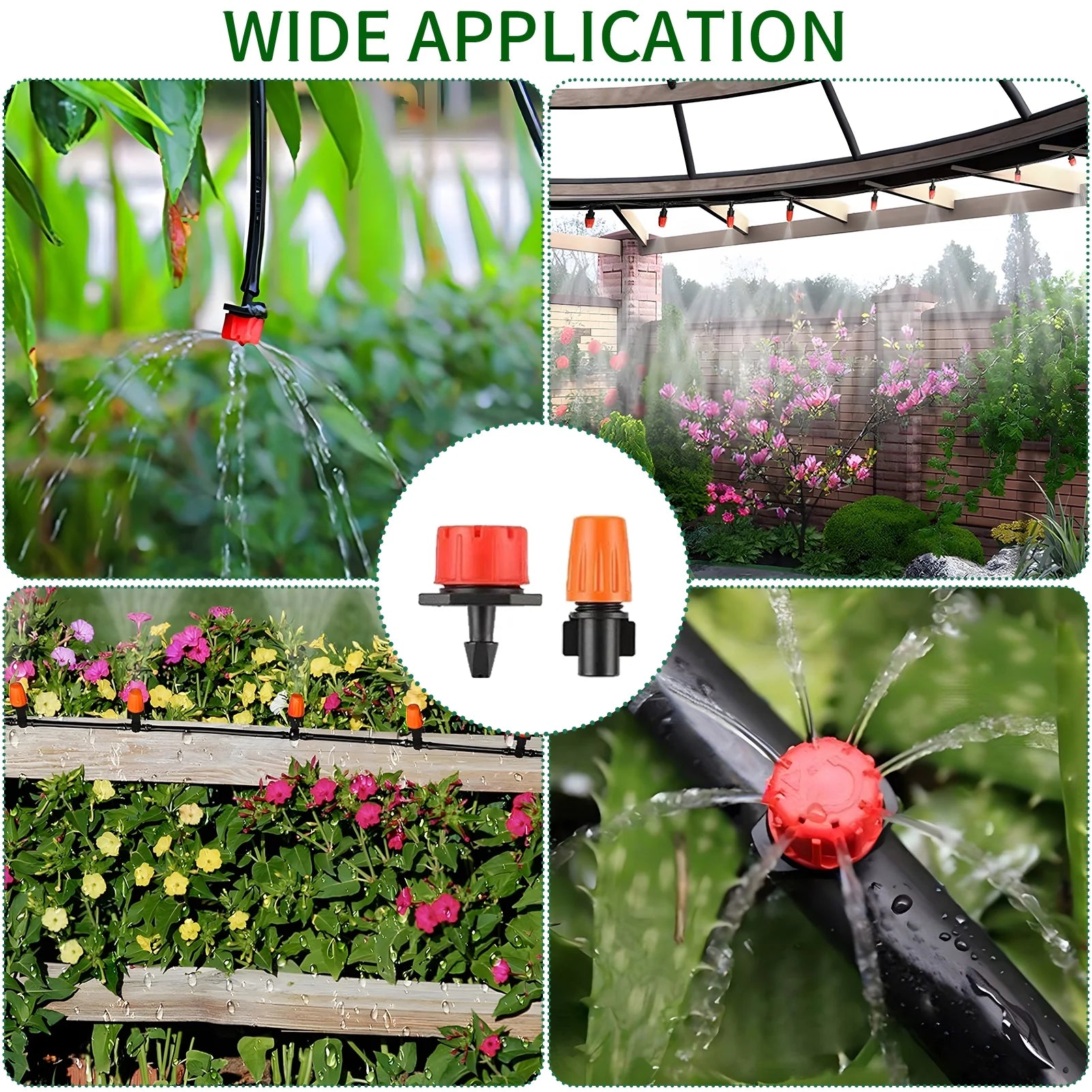 Drip irrigation system kit with 164ft tubing and 201 pcs fittings for garden, greenhouse, flower beds, patio, and lawn watering.