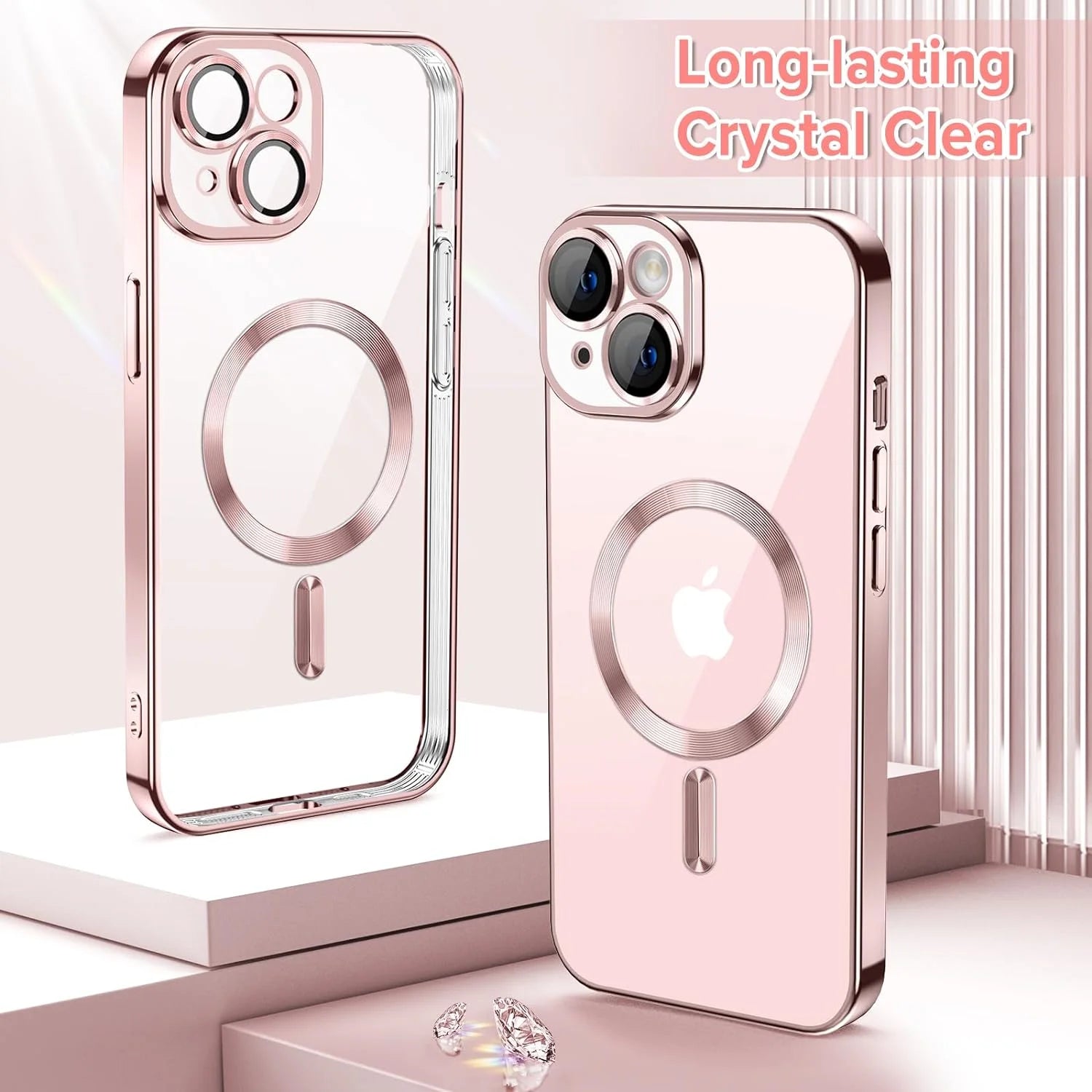 Transparent magnetic phone case for Apple iPhone 15 by X With Love, slim fit, shockproof, yellow-resistant, crystal clear design.