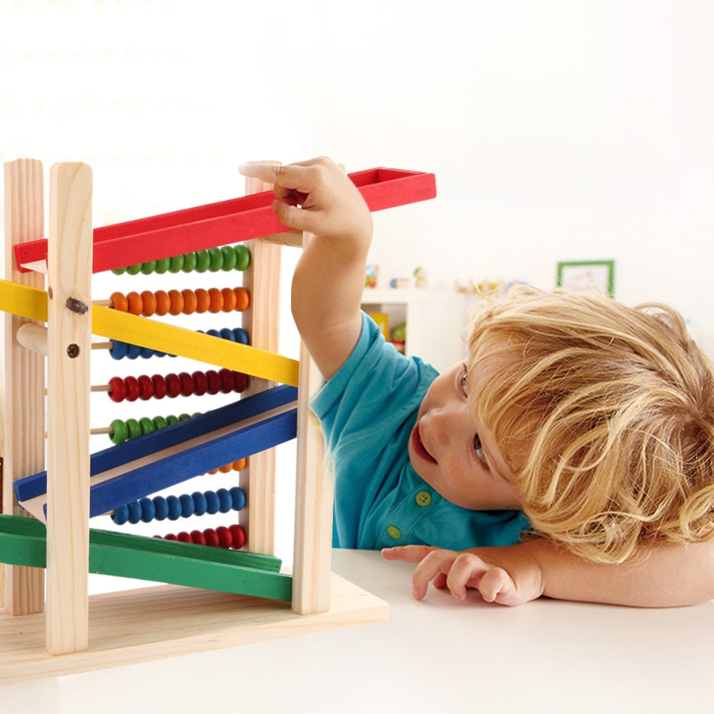 Baby Montessori Educational Wooden Toy Abacus Slippery Car Toys Creative Colorful with 4 Toy Cars Early Learning Teaching Toy