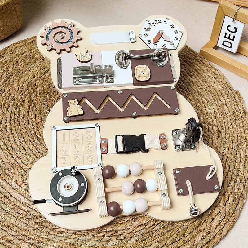 Bear Busy Board | Wooden Lock & Latch Activity Toy