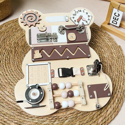 Bear Busy Board | Wooden Lock & Latch Activity Toy