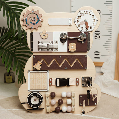 Bear Busy Board | Wooden Lock & Latch Activity Toy