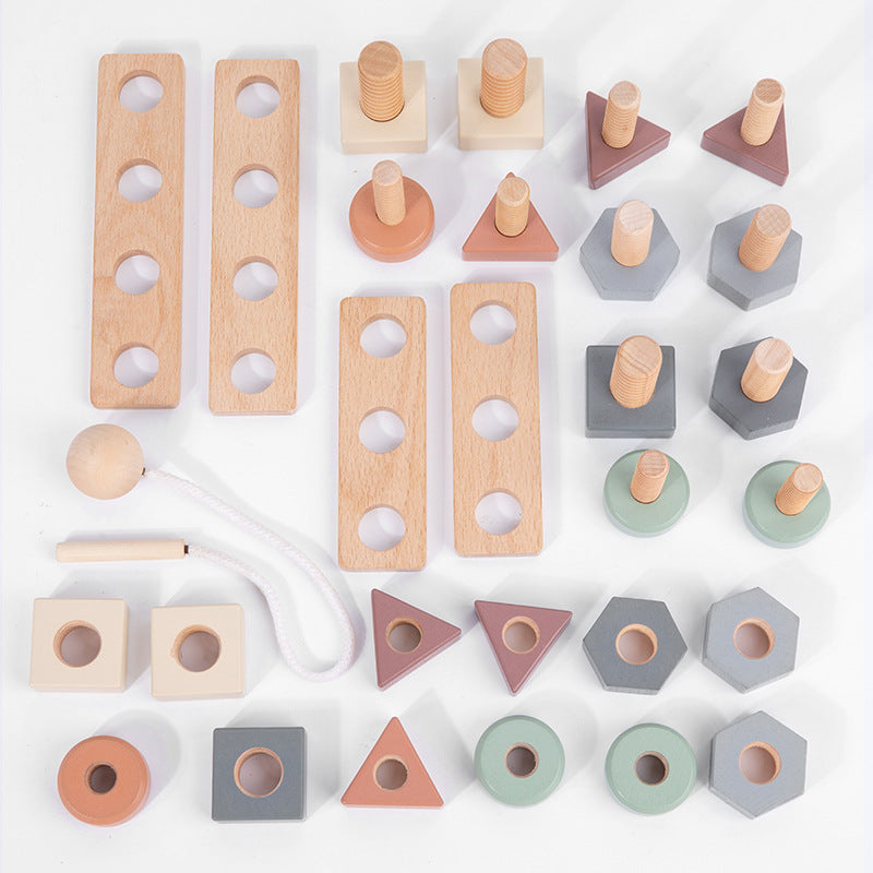 New Children's Montessori Early Education Screw Screw Nut Assembly And Disassembly Geometric Shape Pairing Rope Educational Toys