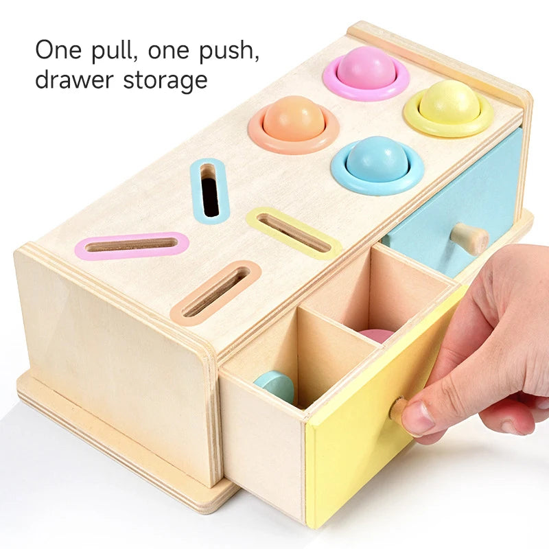 Montessori Wooden Early Learning Toys Infant Coin Ball Busy Drum Sensory Toy Early Education Coin Box Permanent Box Round Box