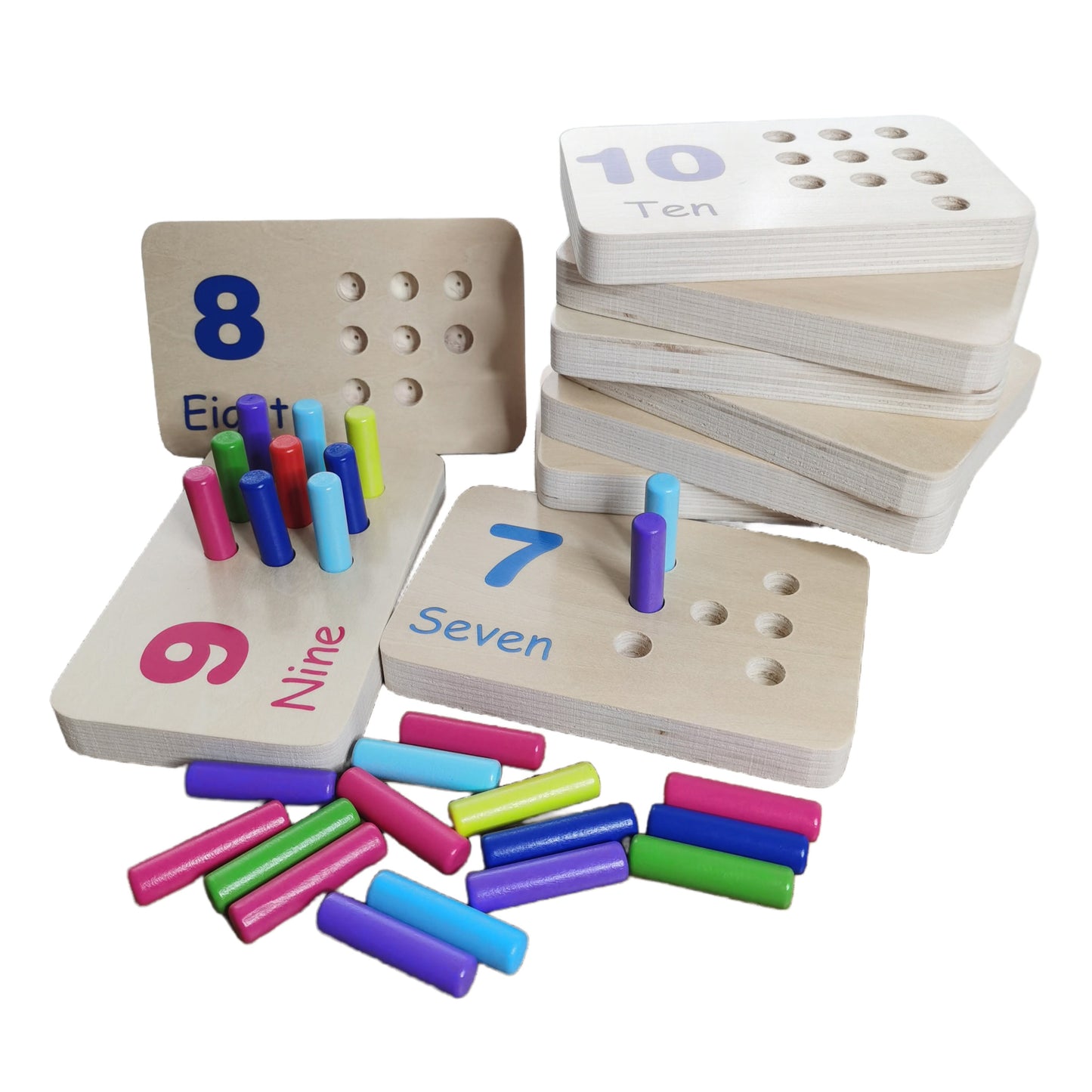 Montessori wooden educational toy counting and number board by X With Love, featuring numbers 1-10 for preschool toddler learning.
