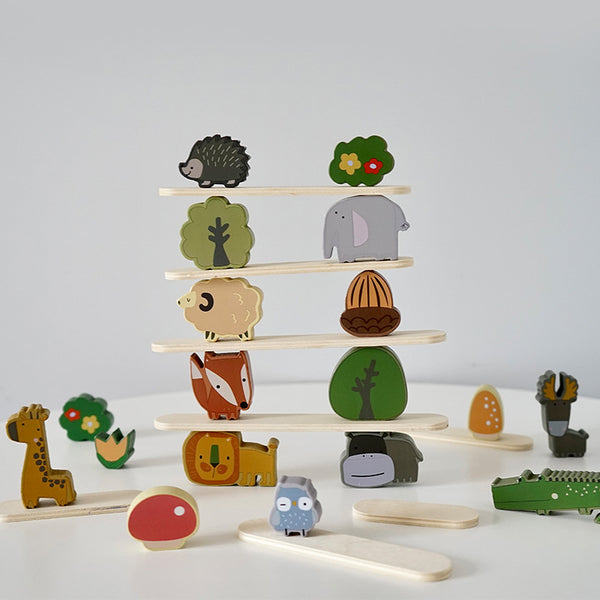 Wooden multifunctional animal balance toys, puzzle stacking blocks, children's early education stacking high parent-child interactive toys