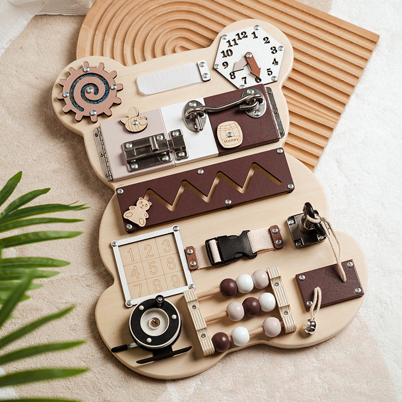Bear Busy Board | Wooden Lock & Latch Activity Toy