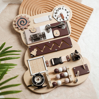 Bear Busy Board | Wooden Lock & Latch Activity Toy