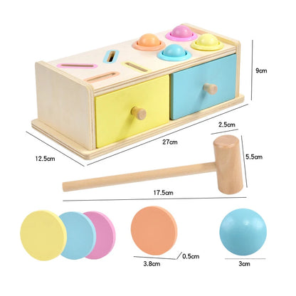 Montessori Wooden Early Learning Toys Infant Coin Ball Busy Drum Sensory Toy Early Education Coin Box Permanent Box Round Box