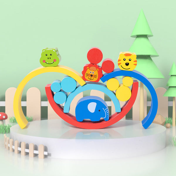 Montessori Early Education Rainbow Animal Balance Building Blocks Fun Enlightenment Kindergarten Stacker Musician Eye Coordination Stacking Height