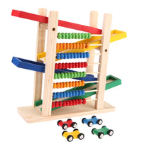 Baby Montessori Educational Wooden Toy Abacus Slippery Car Toys Creative Colorful with 4 Toy Cars Early Learning Teaching Toy