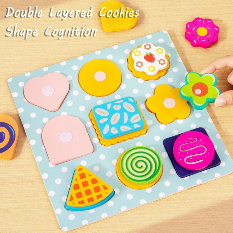 Wooden children's donuts puzzle puzzle toys pizza cookies set puzzle toys