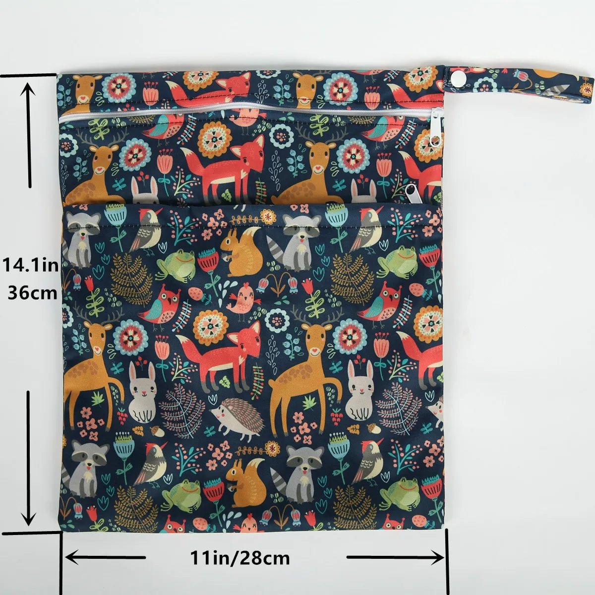 Reusable waterproof wet dry bag with two zippers, ideal for baby diapers and nappies, measuring 36cm by 29cm, by X With Love