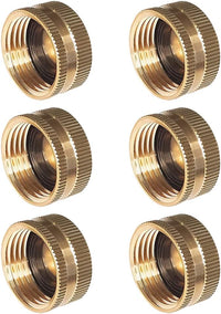 Set of six brass garden hose caps with washers, 3/4 inch female fittings for garden hoses and connectors by X With Love.