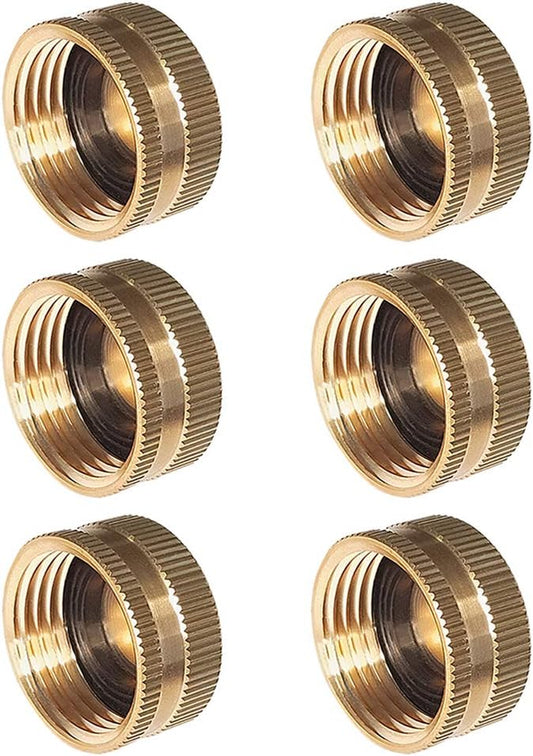 Set of six brass garden hose caps with washers, 3/4 inch female fittings for garden hoses and connectors by X With Love.