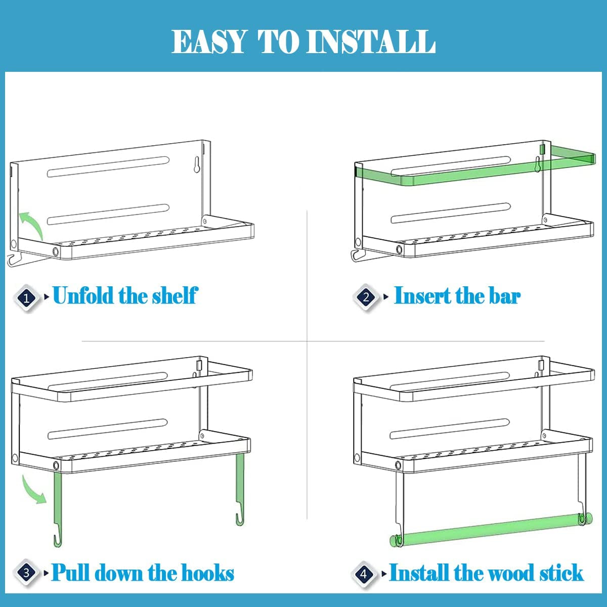Magnetic paper towel holder and spice rack with hooks, black wall mount shelf for refrigerator organization, shown with paper towels and spices