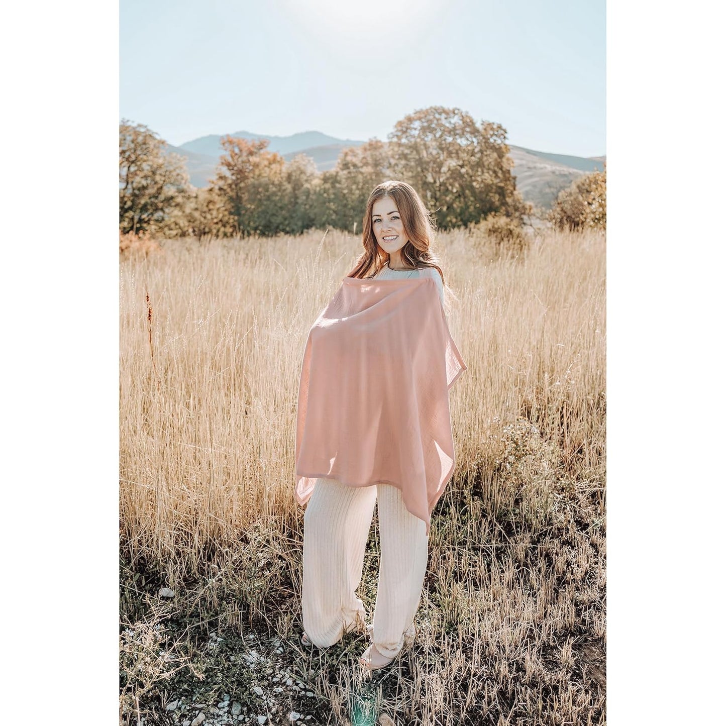 Pink X With Love muslin nursing cover with rigid hoop, breathable 100% cotton breastfeeding apron and carseat canopy for mothers