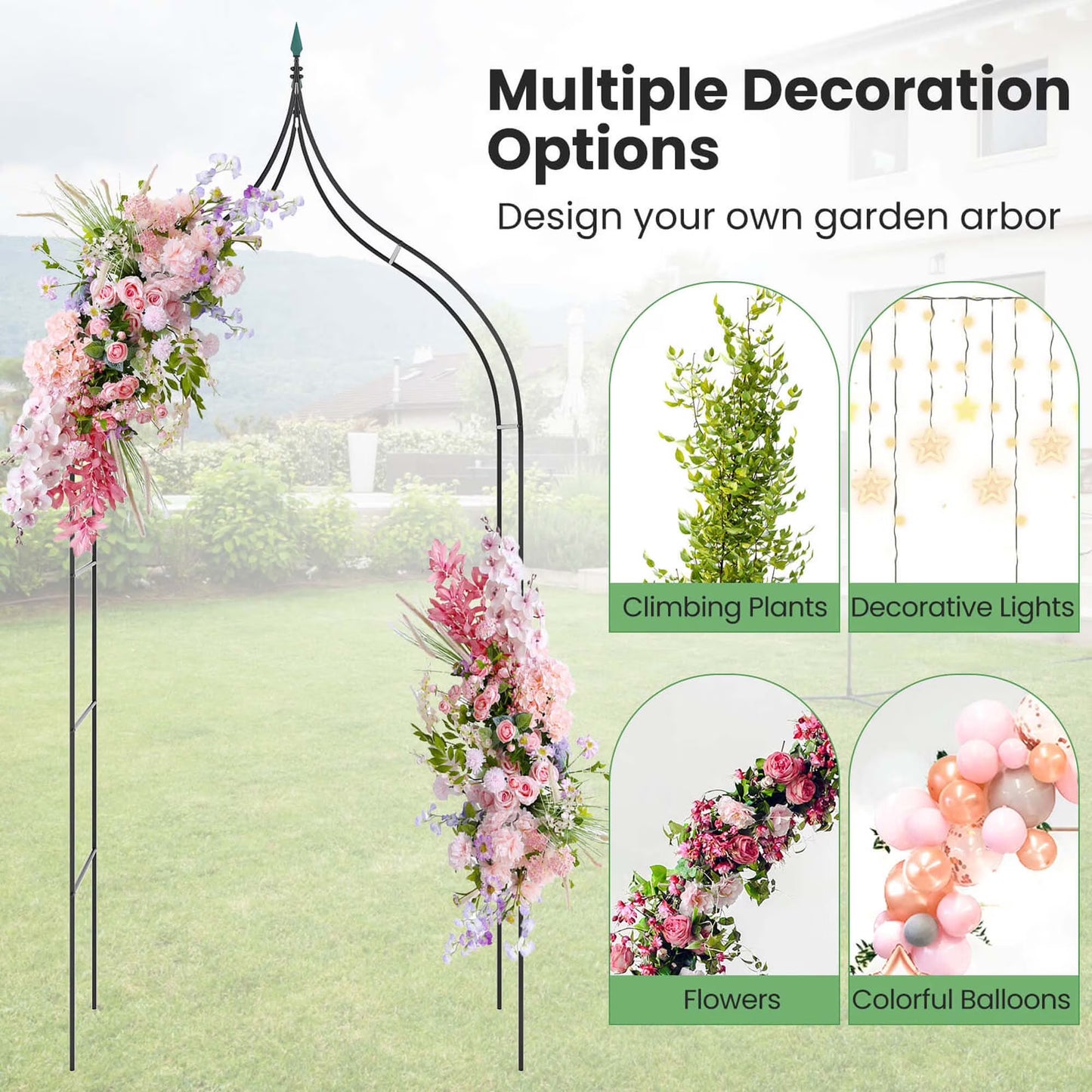 Steel garden arch rose arbor with climbing plants, outdoor garden decoration by X With Love, featuring a decorative arch for garden plants