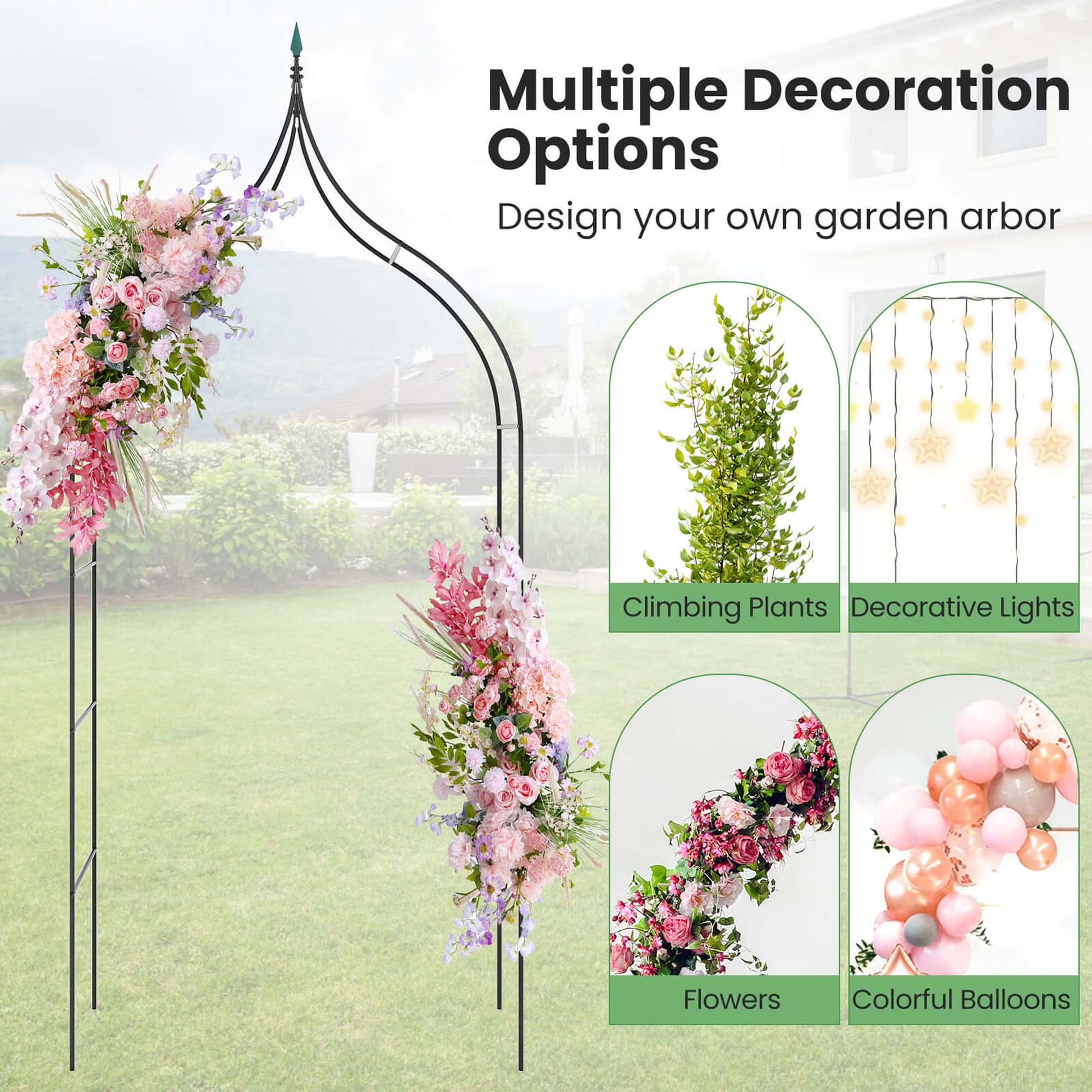 Steel garden arch rose arbor with climbing plants, outdoor garden decoration by X With Love, featuring a decorative arch for garden plants