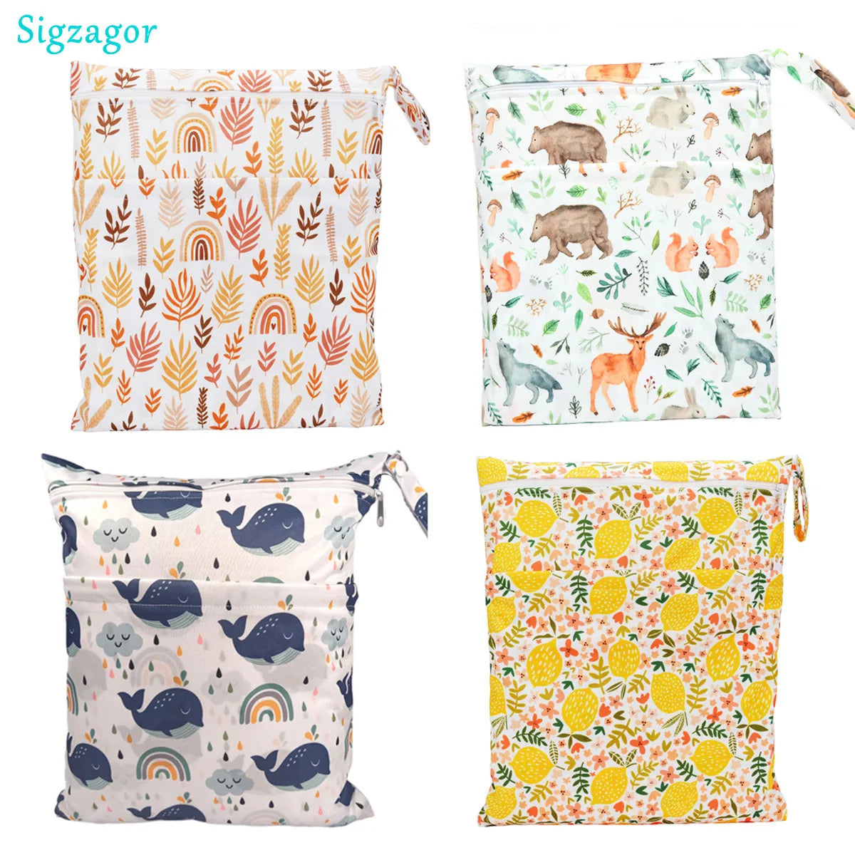 X With Love waterproof wet dry bag with two zippers, reusable diaper storage bag for baby nappies, measures 36x29cm