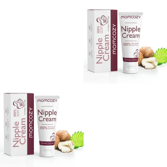 Two tubes of X With Love natural nipple cream, vegan lanolin-free nipple butter for breastfeeding, shown with a breast pump in use