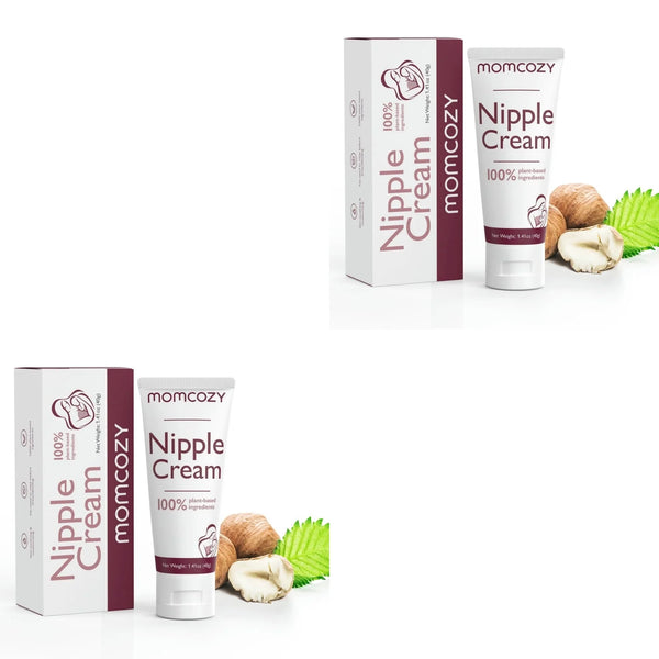 Two tubes of X With Love natural nipple cream, vegan lanolin-free nipple butter for breastfeeding, shown with a breast pump in use