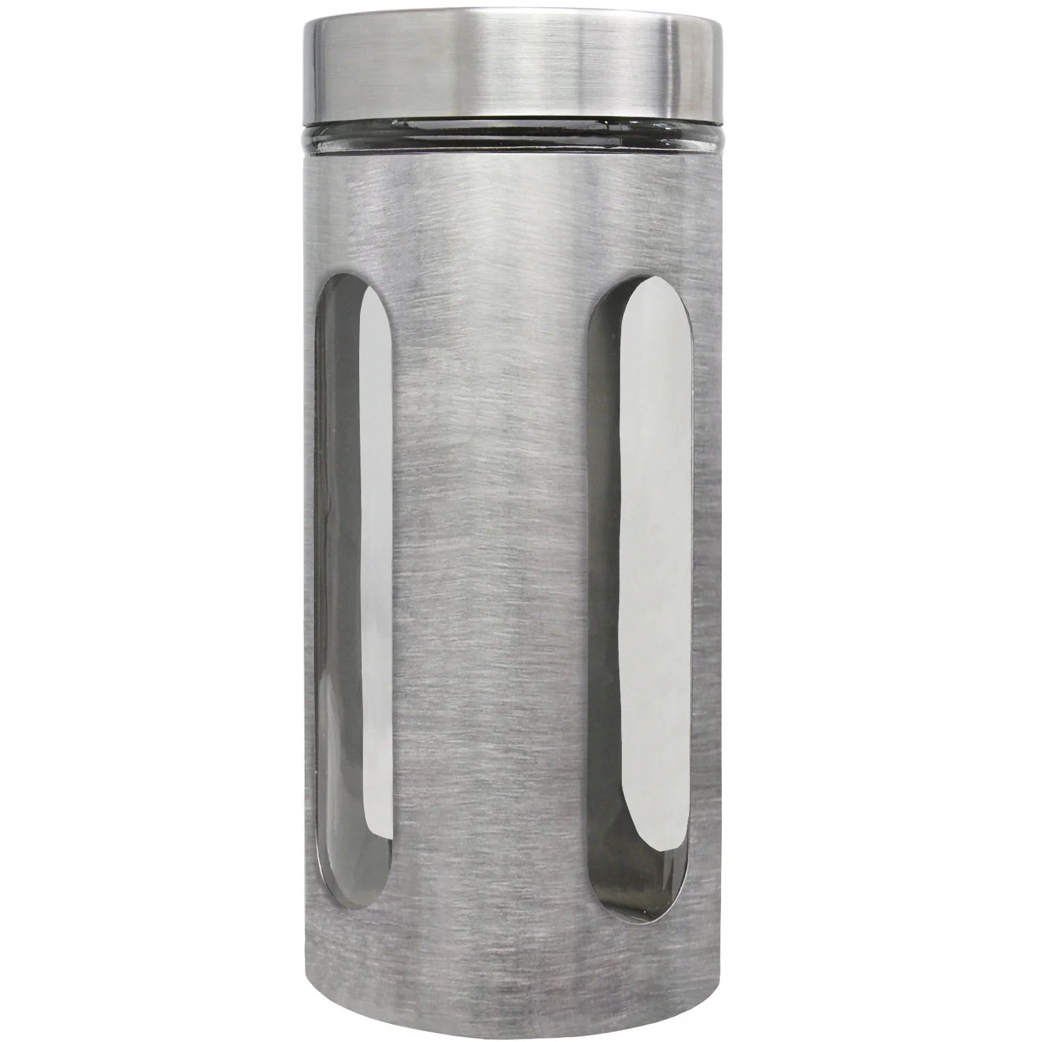 44oz stainless steel canister with clear window by X With Love, featuring a sleek design and secure lid for kitchen storage.